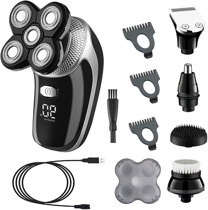Electric Razor for Men 5 in 1 Digital Display Wet Dry Electric Shaver Bald Shaving Machine Men Beard Hair Trimmer Body Facial Electric Razor Rechargeable
