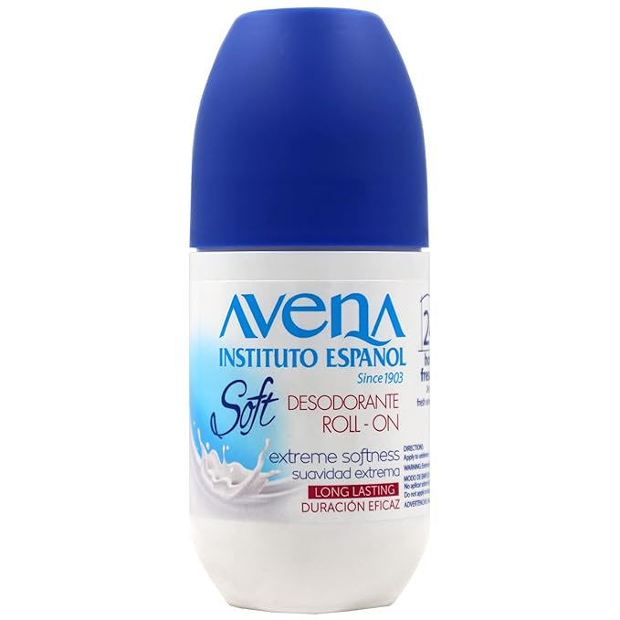 Avena Instituto Español Deodorant Roll-On 3 Pack of 2.5 Oz Bottles Oat-Based Formula for Softness and 48 Hours Freshness