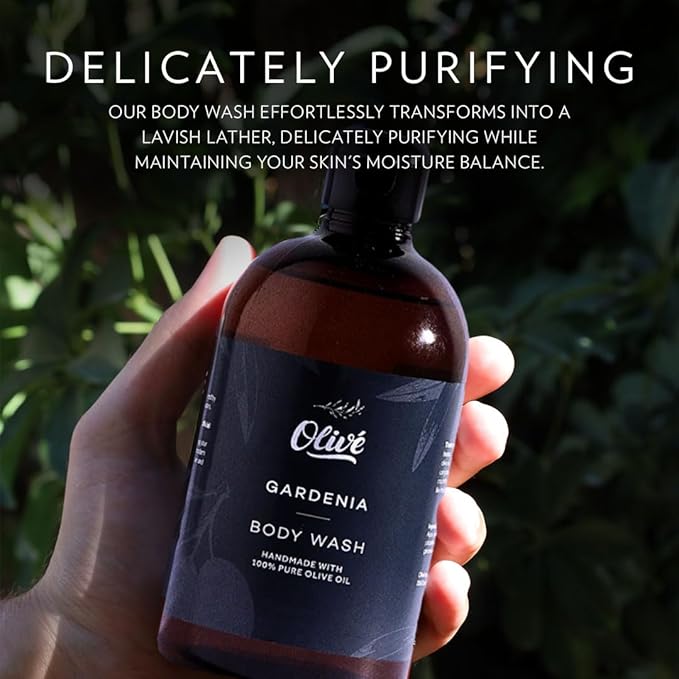 100% Pure Olive Oil Body Wash with Gardenia Scent – Made with Natural Ingredients | Gentle Cleansing &amp Hydrating Shower Gel for Soft Smooth Healthy-Looking Skin | 300ml Bottle