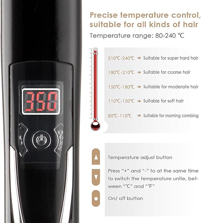 Protable Hair Straightener 2 in 1 Hair Care Flat Iron with LED Display Screen and Vibrating Function Adjustable Temperature Range and 30s Fast Heating Auto Shut-Off and Easy to Use for Home