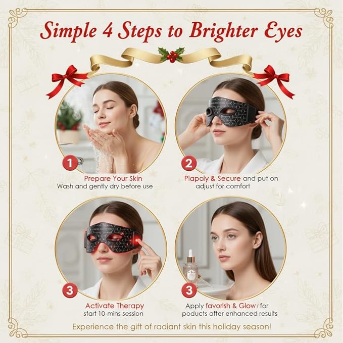 JVV Red Light Therapy for Eyes 5 Modes Under-Eye Red Light Eye Mask Eye Massager for Fine Lines Eye Bags and Dark Circles for Men and Women