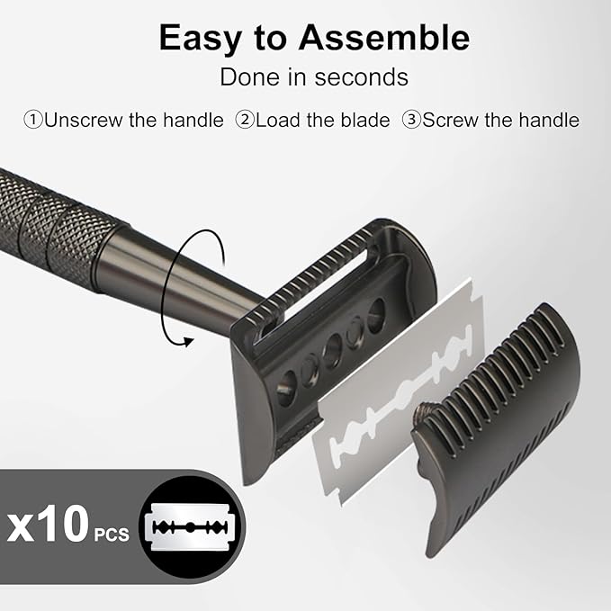 Black Stainless Steel Safety Razor with Extra 50 Safety Razor Blades