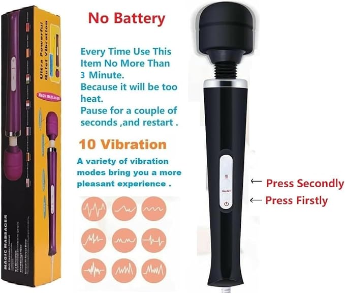 Body Massager Handheld Vibrating Powerful Electric Back Massage for Woman Sports Recovery Muscle Aches Pain Shoulder Leg Foot Long Handle Tool and Small Toy (Black Big and Mini Toy)