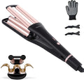 4 in 1 Crimper Hair Tool - Hair Waver with Adjustable Depths for 4 Wavy Styles Beach Waves Curling Iron with 3 Ceramic Barrels 4 Temperatures Dual Voltage for Women (Gold)