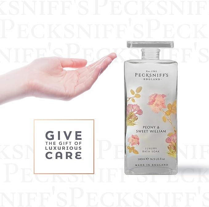 Pecksniff's Peony &amp Sweet William Bath Soak Decanter | 500ml/16.9 Fl Oz