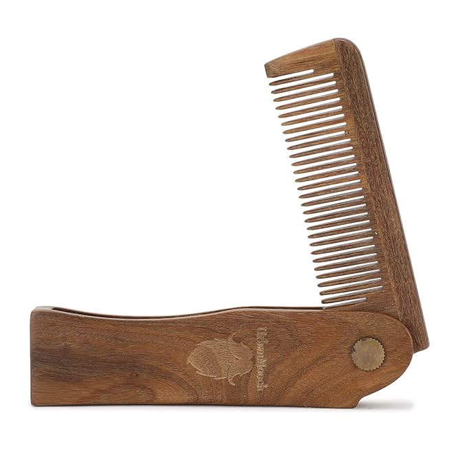 Pure Green Sandalwood(Chandan) Folding Wooden Comb - Men'S Hair Beard &amp Mustache Comb - Pocket Sized Sandal Wood Comb For Everyday Grooming For Healthy &amp Stylish Beard