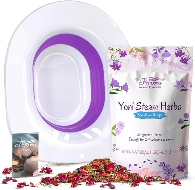 FIVONA 2-in-1 Yoni Steaming Kit Over the Toilet Seat with V Steam Herbs Blue Moon Recipe for Detox Cleansing PH Balance and Odor Control