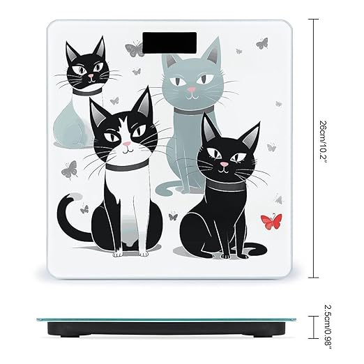 Black and White Cats Weight Scale Digital Electronic Scales Bathroom Scale Larg LCD Backlight Display High Precisio MeasurementsTempered Glass