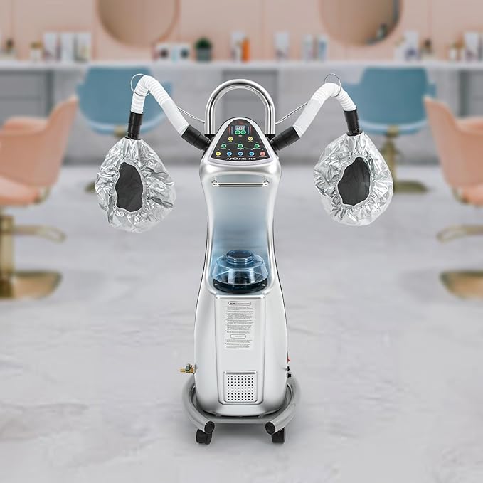 Professional 7 in 1 Hair Steamer Freestanding Salon Dryer Machine 110V Orbiting Rollerball Color Processor with Rolling Base Floor Hooded Oil Treatment Perming Machine for Salon SPA