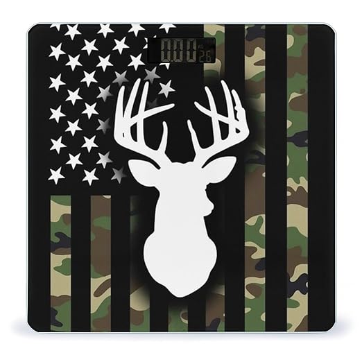 Energy Saving Scale Bathroom Weighing Scale Smart Scale for Body Weight Digital Deer Camo Camouflage American Flag Hunting Black