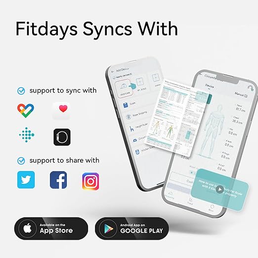 Fitdays Smart Scale for Body Weight and Fat Percentage FSA&ampHSA Eligible 8-Electrode Digital Bathroom Scale with BMI Body Fat &amp Muscle Mass to 28 Body Composition and Printable Body Analysis