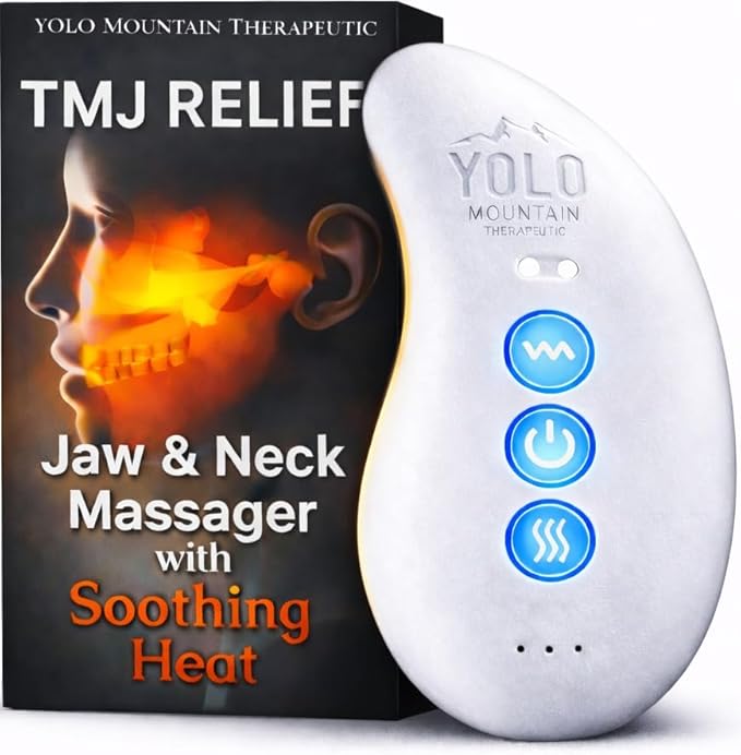 Yolo Mountain Therapeutic™ Premium TMJ Relief Massager – Heated Jaw &amp Neck Massager w/ 10 Precision Vibration Modes Waterproof Electric Masseter Therapy Device for Jaw Pain Tension &amp Bruxism