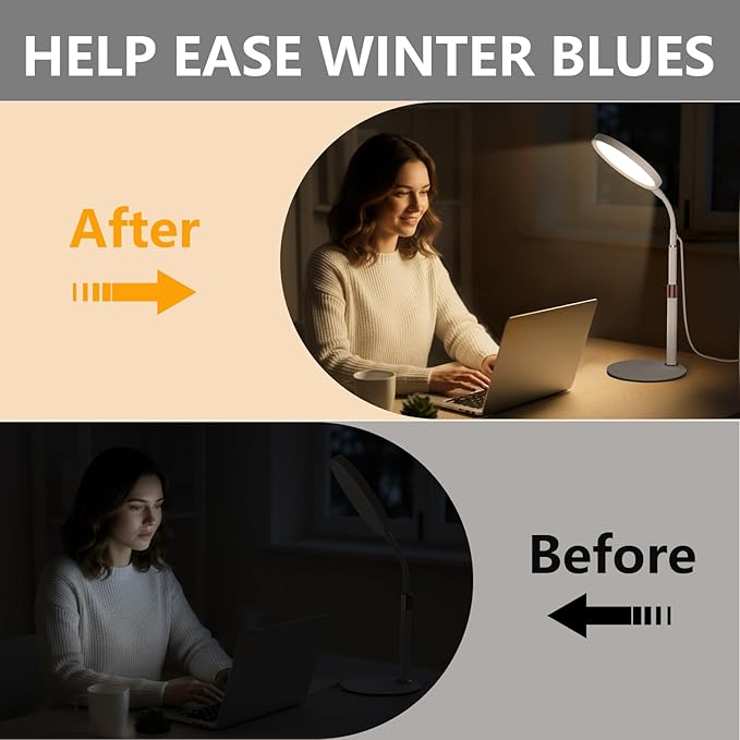 Light Therapy Lamp LED Sunlight Lamp 10000 Lux Full Spectrum Happy Therapy Desklamp with UV-Free3 Color Temperature &amp 9 Brightness Level &amp Timer for Home Office Decoration (White A)