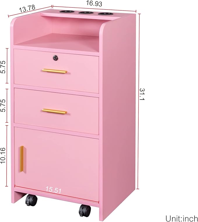 Locking Beauty Salon Storage Cabinet Hair Dryer Holder Stylist Equipment Drawer