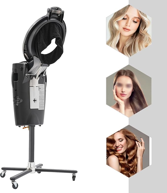 Professional Hair Steamer with Ozone Cold/Hot Mist 12 Light Modes Adjustable Height Large Tank Salon Spa Styling Conditioning Machine White (Black)