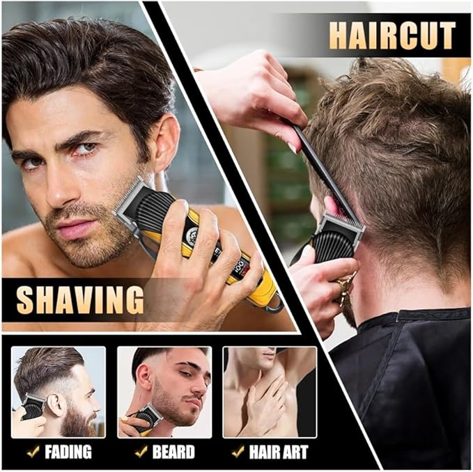 Professional Men's Hair Trimmer Three-Piece Set high-Performance USB Charging Cordless Hairdresser Sharp Men's Razor(3set Blue Black)