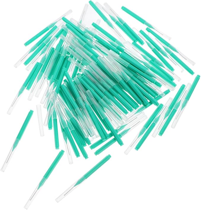 200pcs Green Interdental Brushes for Teeth Cleaning Plastic Gum Toothpick Brush Set with Angled Floss Sticks Portable Oral Cleaner for Travel and Orthodontic Use