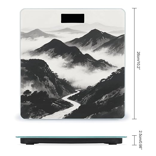 Black and White Mountain Bathroom Scale for Body Weight LCD Display Digital Bathroom Scale Tempered Glass Bathroom Weight Scales Fashion Smart Scales for Home Bedroom 400 Lb