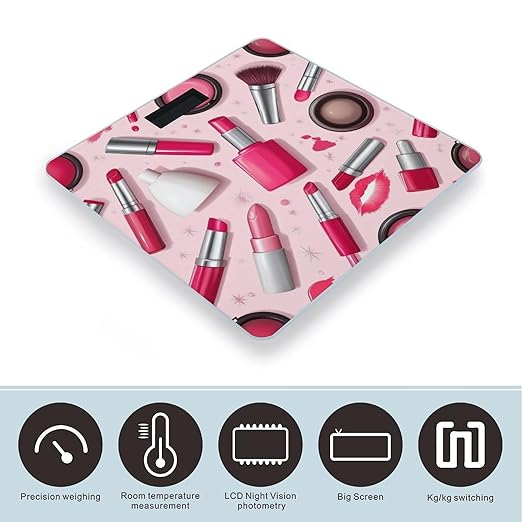 Automatic Switch Digital Bathroom Weighing Scale Smart Scale for Body Weight Modern Lady Girly Cosmetic Perfume Lipstick Pink
