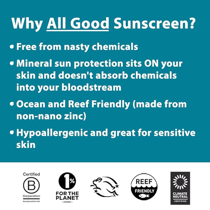All Good Sport Mineral Sunscreen Aloe Gel &amp Facial Sunscreen Bundle - UVA/UVB Broad Spectrum SPF 30+ Water Resistant - Includes (2) SPF 30 Sport Sunscreen (1) Aloe Gel &amp (1) Facial Sunscree