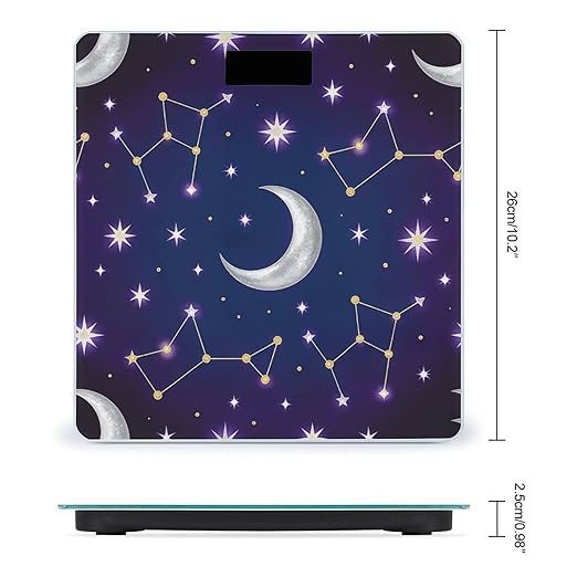 Celestial Pattern Weight ScaleClear LED Display Bathroom Digital Weighing ScaleTempered Glass Digital Bathroom Scale for Body Weight Capacity Up to 400 Lbs