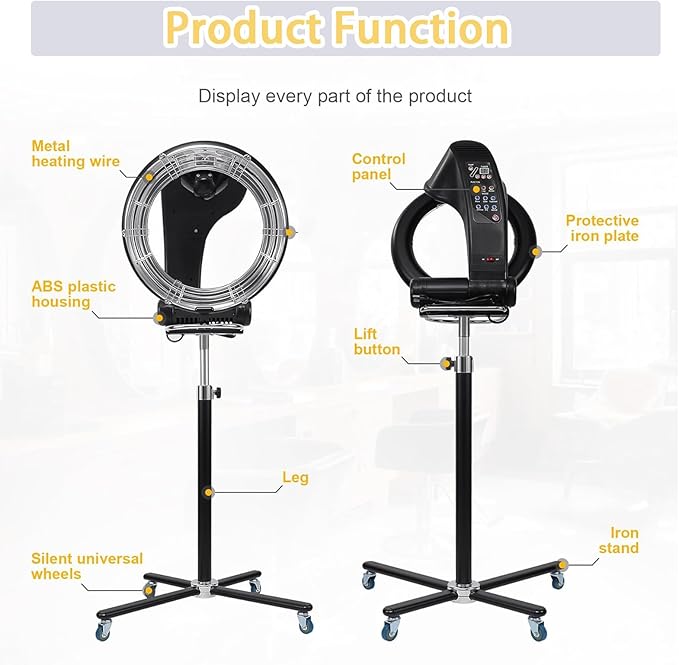 3-in-1 Orbital Hair DryerProfessional Salon Standing Hair Dryerwith TowelUniform Temperature ControlUniversal Pulley BaseTelescopic Rod DesignProfessional Orbiting Infrared Hair Dryer