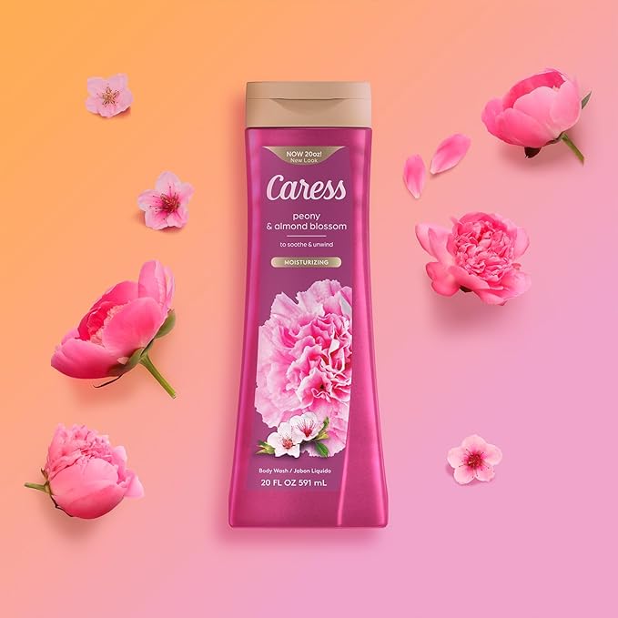 Caress Moisturizing Peony &amp Almond Blossom Body Wash for Fresh Smooth Skin Body Soap to Soothe &amp Unwind 20 Fl Oz (Pack of 2)