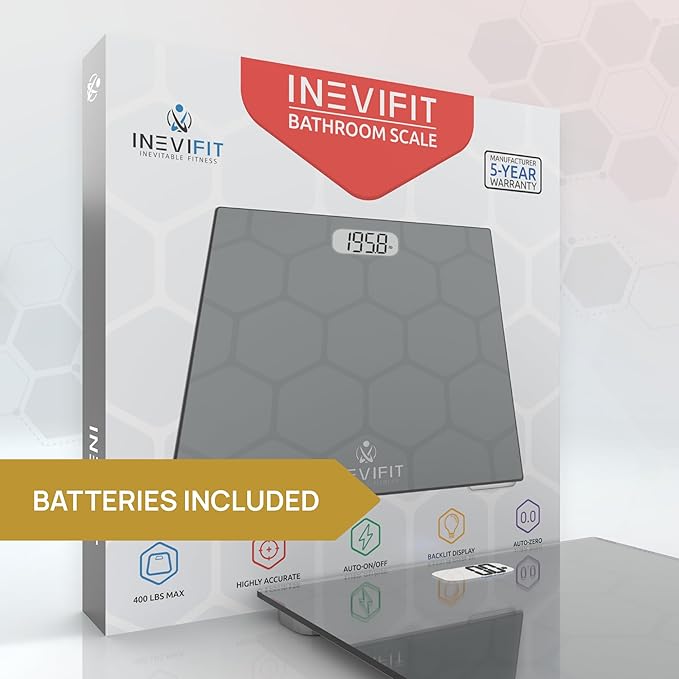 INEVIFIT Bathroom Scale Highly Accurate Digital Bathroom Body Scale Measures Weight up to 400 lbs. Includes Batteries