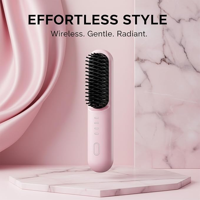 Saker Mini Hair Straightener Comb - 2-in-1 Cordless Rechargeable Fast Heating Styling Tool with 3 Temp Settings Anti-Scald Shell &amp Mirror for Travel Use (Black)