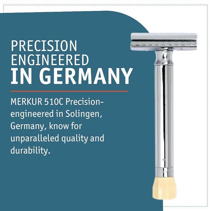 MERKUR Progress 510 Adjustable Double Edge Safety Razor - Long Handle Adjustable Razor With Dial Made in Germany Plastic-Free Closed Comb Straight Bar
