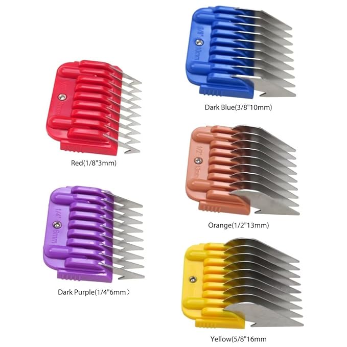 3mm/6mm/10mm/13mm/16mm Stainless Steel Clipper Guide Comb Set Compatible for Osterfor Wahl and for Andis Animal Fur Hair Reshape Upgraded Version