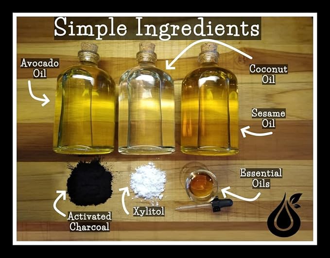 Coconut/Avocado/Sesame Oil Mouthwash Sweet &amp Delicious with Charcoal &amp Xylitol for Oil Pulling 16 oz Black Oil Mouthwash (Tea Tree Spearmint)