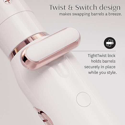 T3 Switch Kit Professional Ionic Interchangeable Curling Iron with 3 Ceramic Clip &amp Wand Long Barrels for Curling and Waving 9 Adjustable Heat Settings &amp Ion Generator White/Rose Gold