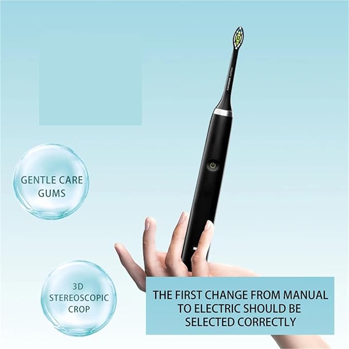 2pcs Rechargeable Rotating Toothbrush - Adult Timer 6 Mode USB Charger with Replacement Heads Set(2002black White)