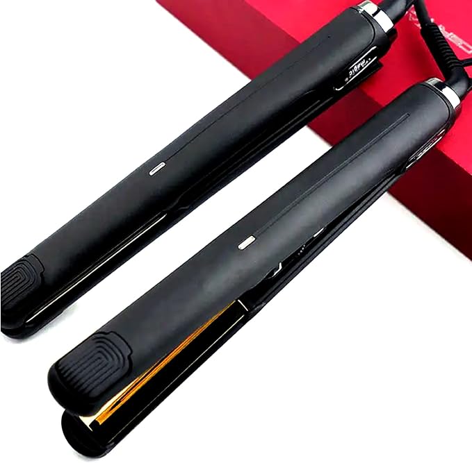 Professional Hair Straightener 2 in 1 Curved Ceramic Panel Instant Heating LED Indicator Light Display Adjustable Temperature (Orange)