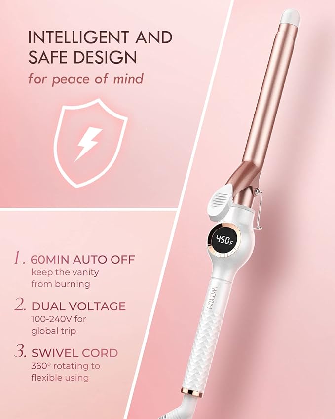 WEEYUM 3/4 Inch Curling Iron Long Barrel Curling Wand for Hair Ceramic Tourmaline Hair Curling Iron Double Voltage(100-240V)