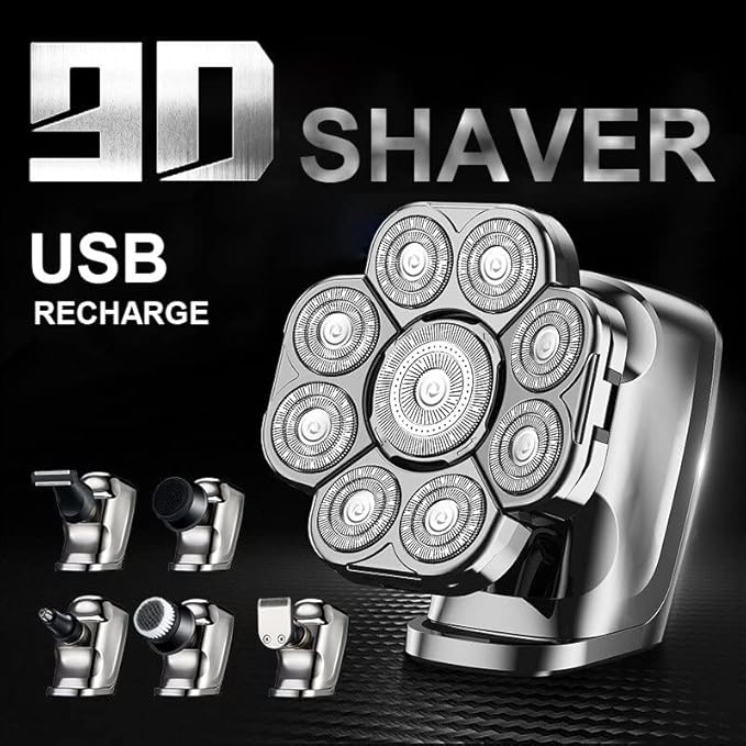 Head Shavers for Bald Men 9D Shaver for Bald Men 6-in-1 with Nose/Body Trimmer Floating Head Electric Shaver Wet/Dry LED Display Mens Grooming Kit