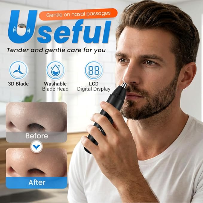 Nose Hair Trimmer for Men Women Skin-Friendly Grooming Tool with Digital Battery Indicator Type-C Rechargeable One-Button Operation (1)