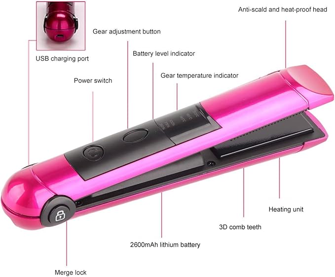USB Rechargeable Multifunctional Mini Hair Straightener Curler Hair Styling Tool Curling Straight Dual Use Curling Iron for Home