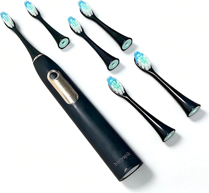38000 VPM Sonic Electric Toothbrush Set with 6 Brush Heads-2 Minute Timer-4 Cleaning SettingsIPX7 WaterproofLightweight and USB Rechargeable Toothbrush for Oral Care (E0010-Black)