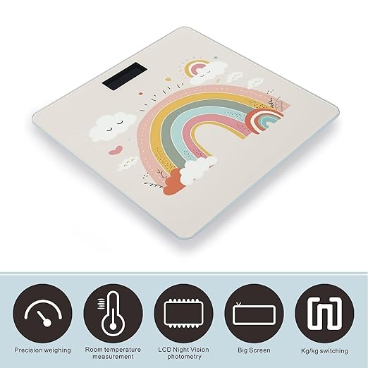Digital Bathroom Scale for Body Weight Scale with Bright LCD Display High Accuracy Step-On Technology Auto On/Off Rainbow and Cloud Digital Scales 400 Lbs /180kg