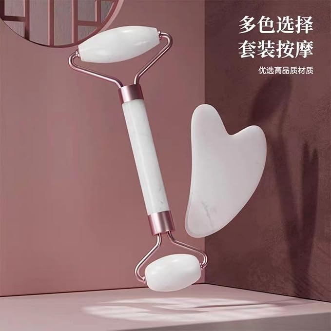粉晶滚轮按摩器 Whole Body Roller Massager Roller 套装非玉石双头按摩棒 Leg Arms Back Calves Roller Massage Roller Stick 脸部面部板双头手动棒 HomeOffice Body Electric Massagers