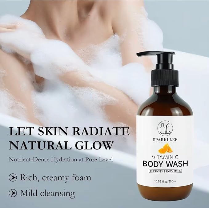 Vitamin C Body Wash for Daily Cleansing | Refreshing Shower Gel with Citrus Extract | Gentle Skin Cleansing Bath Gel for Men and Women | Hydrating Body Cleanser 300ml