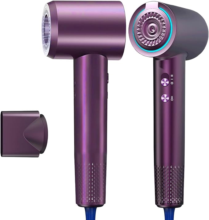 Professional Ionic Hair Dryer Powerful and Quick Drying Low Noise Comes with one Concentrator Nozzle Suitable for Home Hair Salons and Travel（Purple）