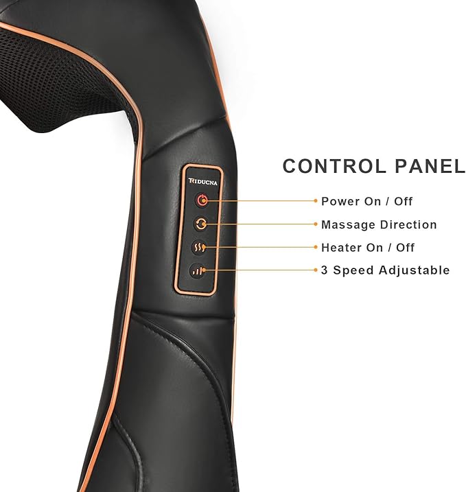 TRIDUCNA Neck Back Massager with Heat Shiatsu Electric Deep Tissue with 3D Kneading Massage 3 Intensity Levels Muscle Pain Relief for BackNeckShoulderLegs Gifts for Her/Him/Friend/Mom/Dad