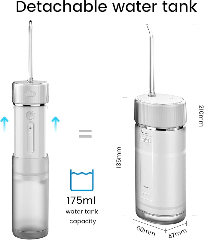 Electric Water Flosser Cordless Slide Dental Oral Irrigator with 4 Modes &amp Replaceable Jet Tips Portable Pull-Out Rechargeable Waterproof Teeth Cleaner for Home Travel (White)