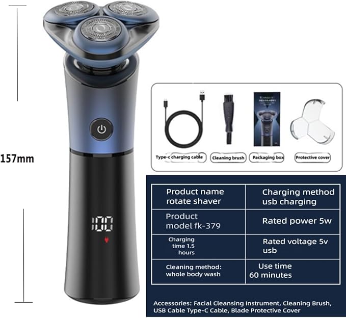 Electric Razor for Men 4D Rotary Shaver Wet/Dry Cordless Rechargeable Waterproof