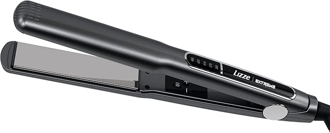 Professional Flat Iron Hair Straightener-Dual Voltage Volumizing Nano Technology-Titanium Hair Iron Straightens Dry Frizzy thick Hair Curls-Sleek Salon Hair Styling Tool-Lizze Extreme 1.25 Iron