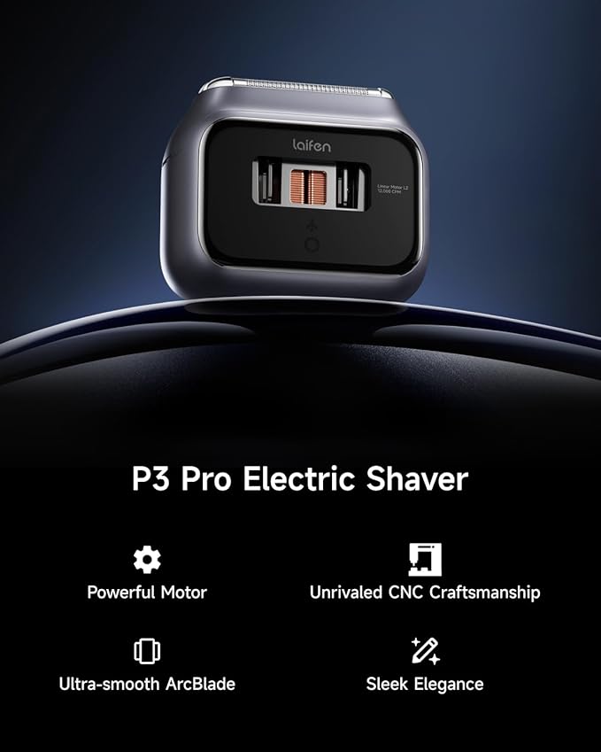 Laifen P3 Pro 3-Blade Electric Shaver Dual Linear High-Speed Motors 12000 Cuts/Min 100-Min Runtime IPX7 Waterproof Rechargeable Electric Razor for Men Travel-Friendly (Space Gray Aluminum Alloy)