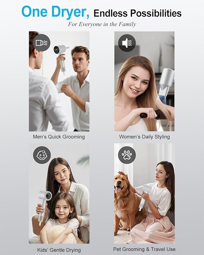 High-Speed Ionic Hair Dryer with Diffuser &amp Concentrator 120000 RPM Fast-Drying Blow Dryer for Curly Thick &amp Frizzy Hair Quiet Low-Noise Hair Dryer for Home